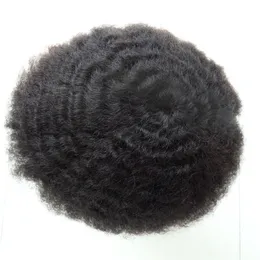 Czarny człowiek Afro Splot Ludzki Włosy Jednostka Toupee Mężczyzna Włosów Wig Natural Toupee Human Hair System Wymiana Słuchawki