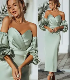 Salvia vintage prom klänningar älskling pläter korta puff ärmar te längd sjöjungfru kvällsklänning kändis fest klänning vestidos de fiesta robe soiree 2022