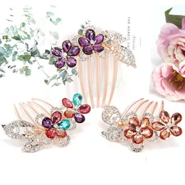 Colorful Flowers Rhinestone Hairpins Retro Women's Hollow Out Crystal Hair Comb Hairpin Fashion Hair Accessories Headdress