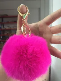 Real Rabbit Fur Ball Keychain Soft Lovely Gold Metal Kluczowe Łańcuchy Kulka Pom Poms Pluszowy Brelok Samochód Brelok Kolczyki Akcesoria 2021