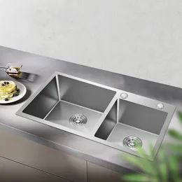 FreeShipping Kitchen Sinks Stainless Steel Double Bowl Brushed Silver Above Counter Wash Dish Basin Thickness 3mm