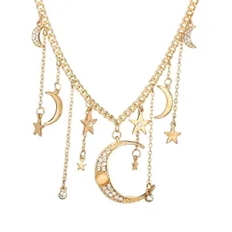 Mode Moon Star Halsketten Anhänger Für Frauen Strass Chokers Halskette Gold Überzogene Link Ketten Schmuck Geschenk