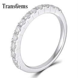 Transgems 14k 585 ouro branco 0.48ctw 1.7mm moissanite meia eternidade banda de casamento banda empilhável para as mulheres y200620