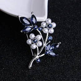 Wedding Accessories Arrival Blue Crystal Plant Leaf Brooches for Women