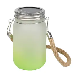 Muggar 15oz sublimering bearbetad murflaska gradient frostat glas hampa rep diy multicolor ving glas värme överföring 8 färger lager grossist leo