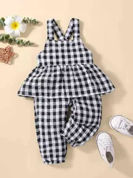 Baby Gingham Criss Cross Peplum Cami Jumpsuit SHE