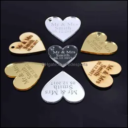 Decorazioni natalizie Forniture per feste festive Giardino di casa 100X Centrotavola con cuori d'amore personalizzati incisi al laser Legno specchio oro/argento