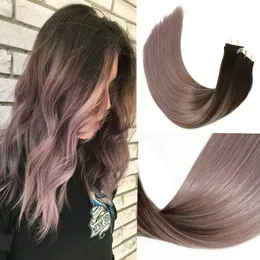 Taśma Balayage w ludzkich przedłużeniach włosów popiołowy kolorowy kolor bezbronny taśma Ombre przedłużenie 100 g/40pcs