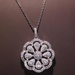New Arrival Cool Flower Pendant Luxury Jewelry 925 Silver Fill Full Pave AAA Cubic Zirconia Micro CZ Lucky Necklace for Women Q0531