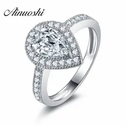 Anceinyhi Luxo 1.5ct Pera Corte Prong Halo Sona anel de noivado 925 Sterling Prata nupcial anel casamento casamento promessa y200106