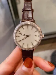 Sławna marka Geometryczna kalendarz Zegarki Kobiety Matka Pearl Shell Wristwatch Panie Ze Stali Nierdzewnej Cyrkon Kwarcowy Zegar 28mm