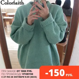 Colorfaith Yeni Sonbahar Kış kadın Kazak Rahat Minimalist Moda Kore Tarzı Örgü Bayanlar Kadın SW2872 201030 Tops