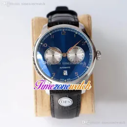 Tani nowy 500107 Data Mens Watch Automatyczne stalowe etui Niebieski wybieranie Silver Subidal Black Leather Pasek Wysokiej Jakości TimeZonewatch E174A1