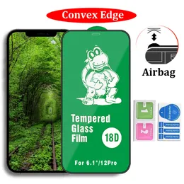 18D Convex Airbag Full Cover Tempered Glass Screen Protector Film för iPhone 13 12 Mini 11 Pro max 8 plus Samsung A03S A02 A12 A22 A32 A52 A22 A21S A71 A51 A31 A21
