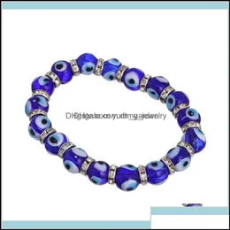 Beaded Strands Bracelets Jewelry Beaded Fashion Men Women Blue Color Round Shape Evil Eye Beads Lampwork Glazed Glass Bead Energy Yoga Crys
