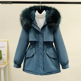 Guilantu inverno jaqueta acolchoado mulheres sobretudo de algodão espesso acolchoado casaco curto fêmea plus size casual colar de pele com capuz parkas 211216