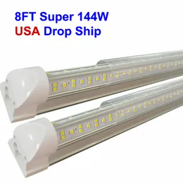 8FT LED T8 4FT LED Day Shop Light SMD2835 LEDS Tubki 144W Zintegrowane 2.4M Podwójne rzędy Oświetlenie 25-paczkowe zapasy w USA fluorescencyjne tulbs