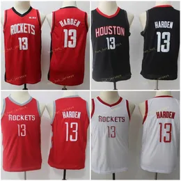 Youth Kids 13 Harden Jersey James Bianco Rosso Nero Basket Houston Cucito Taglia S-XL