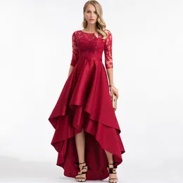 Burgundy Satin O-Neck Prom Dresses Lace Half Sleeveless Sexy Party Gown vestidos elegantes para mujer robe de 2022