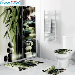 Ouneed 4PCS set Creative landscape Bathroom Shower Curtains set Non Slip pattern waterproof Toilet Shower curtains Cover Mat set T200711