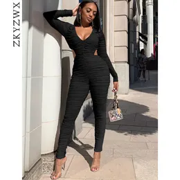 Zkyzwx Sexy Bodycon Jumpsuit Fashion Clother Overells One Piece Club Outfits Draped Backless Långärmad Rompers Womens Jumpsuit T200810