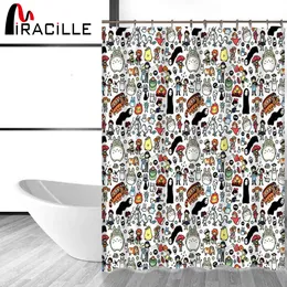 Miracille Totoro Dos Desenhos Animados Cute Chuveiro Cortinas Casa de Banho Decoração de Banho Cortinas Impermeáveis ​​Poliéster Tecido Miúdo Cortina 12Hooks LJ201130