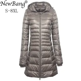 NewBang 7XL 8XL Plus Lange Daunenjacke Frauen Winter Ultraleichte Daunenjacke Frauen Mit Kapuze Daunenmantel Weibliche Große Größe Mäntel 200923