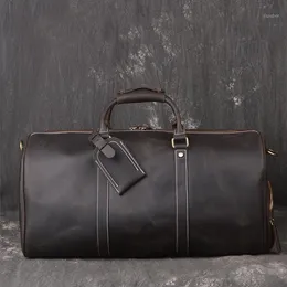 Duffel Väskor 2021 Black Outdoor Business Travel Bag äkta läder axel Diagonal stor kapacitet handväska för present LD7651