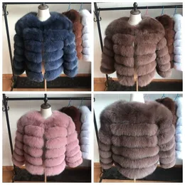 50cm New Women Warm Real Fox Fur Coat Short Winter Fur Jacket Outerwear Natural Blue Fox Fur Coats for Women Hot Promotion 201006