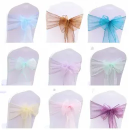 Organza Chair Sash Bow för Cover Bankett Bröllopsfest Händelse Chrismas Dekoration Sheer Organzas Fabric Solcovers Sashes LLS631-WLL