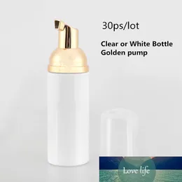 30PS 30 ml plastskumpumpflaska Refillerbar tom kosmetisk flaska Lashes Cleanser Soap Dispenser Shampoo med gyllene