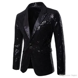 Button Fashion-partito unico Mens Blazer Moda Panelled Magro Mens Club cappotti con scollo a V Paillettes