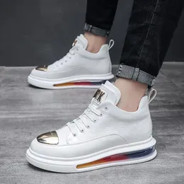 Spring Newest Brand 2022 Designer Men Metal Plate Air Leather High Tops Shoes Causal Flats Moccasins Punk Rock Sneakers 7605