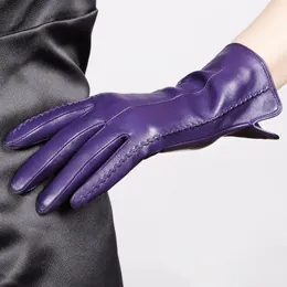 Elegant Women Genuine Leather Gloves Thin Silk Lining Goatskin Driving Gloves Hot Trend Female Glove L085NN 201021