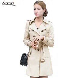 Luzuzi Trench Coat för kvinnor Dubbelbröst Bälte Slim Fit Lång vårrock Casaco Feminino Abrigos Mujer Höst Ytterkläder LJ201021