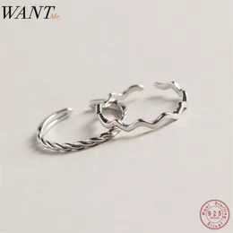 Küme halkaları GERÇEKLİ% 100% 925 STERLING Gümüş Basit Minimalist Dalgalı Twist Kadınlar Kızlar Partisi Ofis Kariyer Aksesuar Jewelry1