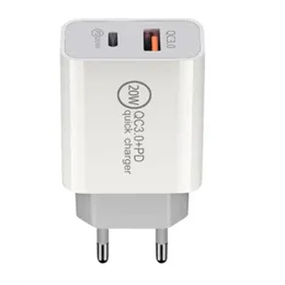 Caricabatterie rapido OEM 18W 20W QC 3.0 Type-C USB PD Caricatore da muro Spine UE USA Adattatore di ricarica rapida per iPhone 12 Pro Max Adattatori di alimentazione domestica USB-C con pacchetto