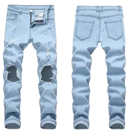 Jeans masculinos esticar cintura alta rasgado masculino coreano solto reto perna tendência selvagem harem calças longas