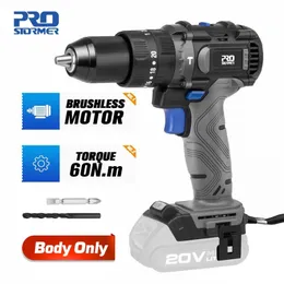 Drill Hammer Brushless Drill 60nm Impact Cacciavite elettrico 3 Funzione 20V Acciaio / Legno / Attrezzo muratore Strumento nudo di Prostormer 201225