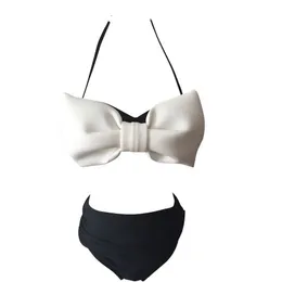 Koreanska nytt sexigt mode kvinnors svarta vita färgblock 3D Big Bow Patchwork Split 2 stycken underwire bikini badkläder kostym smlxl
