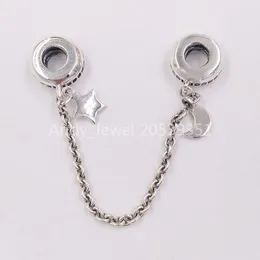Andy Jewel 925 Sterling Silver Beads Personal Galaxy Saftey Chain Clear Cz Charms Pasuje do europejskiego stylu Pandora Biżuteria Bransoletki Naszyjnik 7