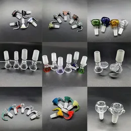 Vattenpipor Glasskål Bong 9 Stil Färgglad 14 mm 18 mm Man Led Heady Slides Olika Handgjord Design Rökning Tillbehör Ash Catcher Bubbler Dab Rigs Bongs