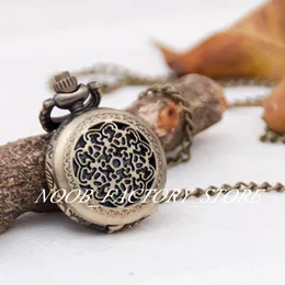 New Quartz Vintage Small Bronze Golden Crown Flower Pocket Watch Necklace Sweater Chain Jewelry Hanging Watch Copper Color Steel Bezel