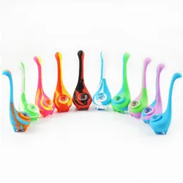 portable Mini Tobacco Glass Smoking Pipes silicone hand multicolored dinosaur pipe