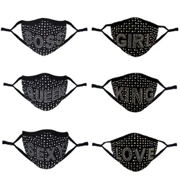 Bling Rhinestone Face Mask Queenセクシーなファッションクリスタルダイヤモンド再利用可能な口カバー女性女の子ナイトクラブデザイナーマスク