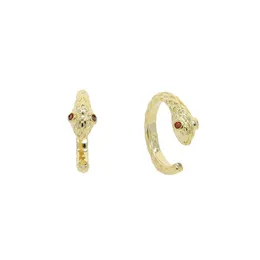 2021 Gold Color Micro Pave Red CZ Eye Cute Lovely Animal Design European Women No Piercing Snake Clip On Earring