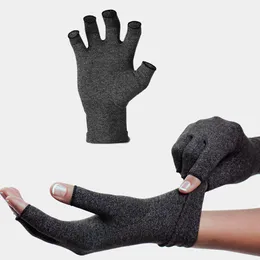 Partihandel-Man Kvinnor Solid Half Finger Black Carpal Tunnel Protective Tendonit Elastic Arthritis Handskar Hälsokomprimering Smärtlindring