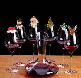 10pcs/lot Christmas Decorations Hats For Champagne Glass Cup Wooden Red Wine Glass Card Santa Claus Xmas Elk Decoration Free Shipping