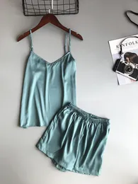 Ice Silk Twinset Sleepwears Korean Solid Color Women Pajamas Camisole Pajama Set Woman Summer Vest Shorts Suit