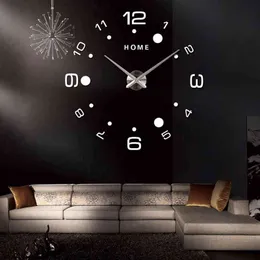 Home Carta Ponto Digital Relógio de Parede 3D DIY Grande Relógio Acrílico Espelho Adesivo de Parede Adesivo de Oversize Cozinha Relógios De Parede Design moderno H1230